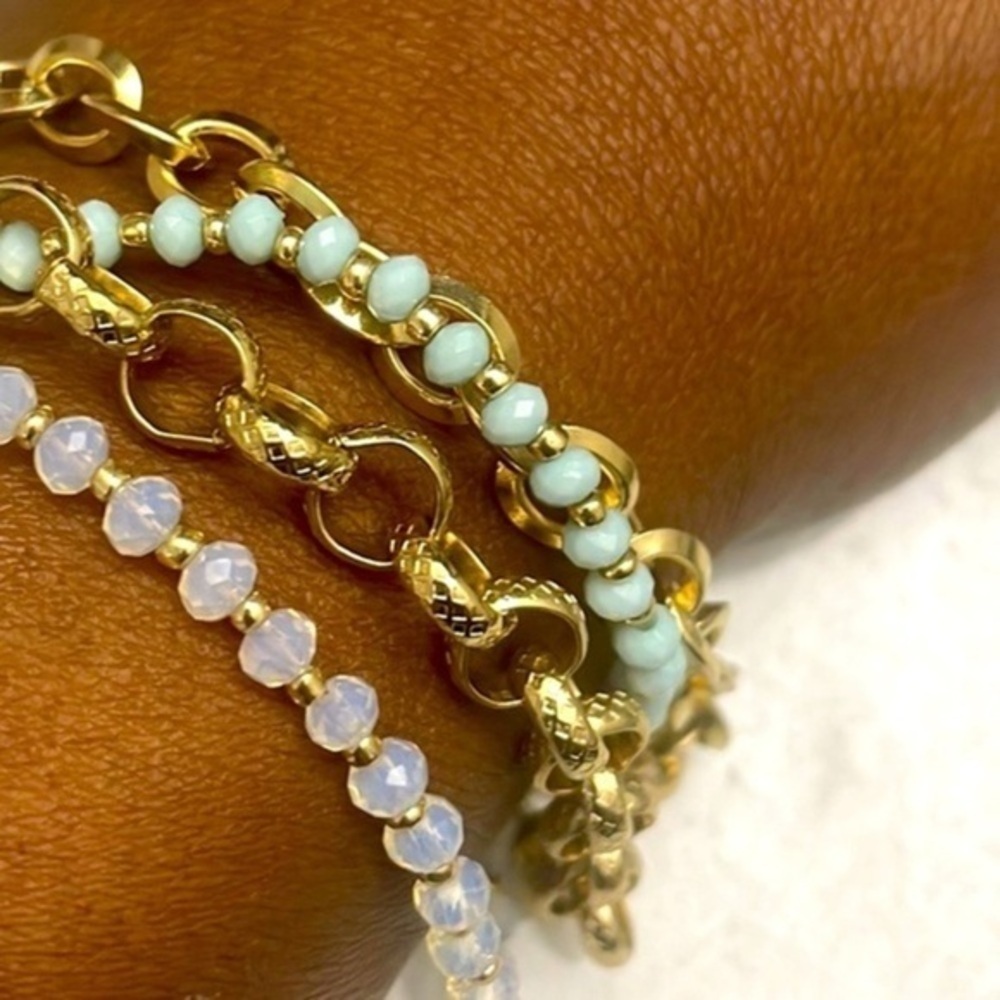 Massini bracelet multi strand bead gold tone chain jewelry NEW